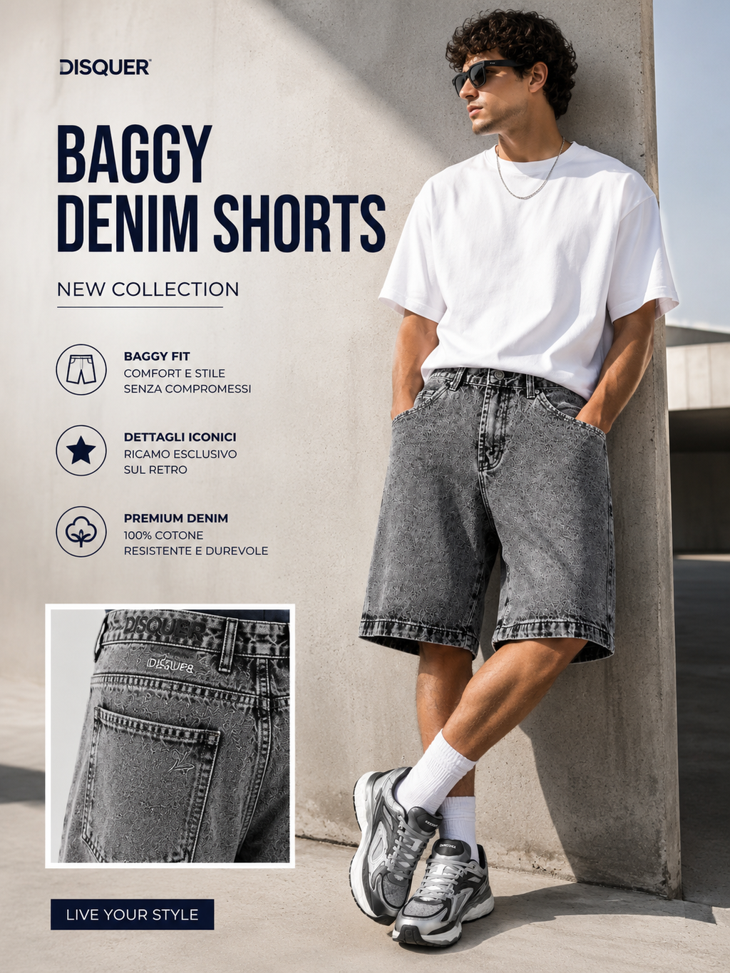 Bermuda in jeans baggy fit gray wash