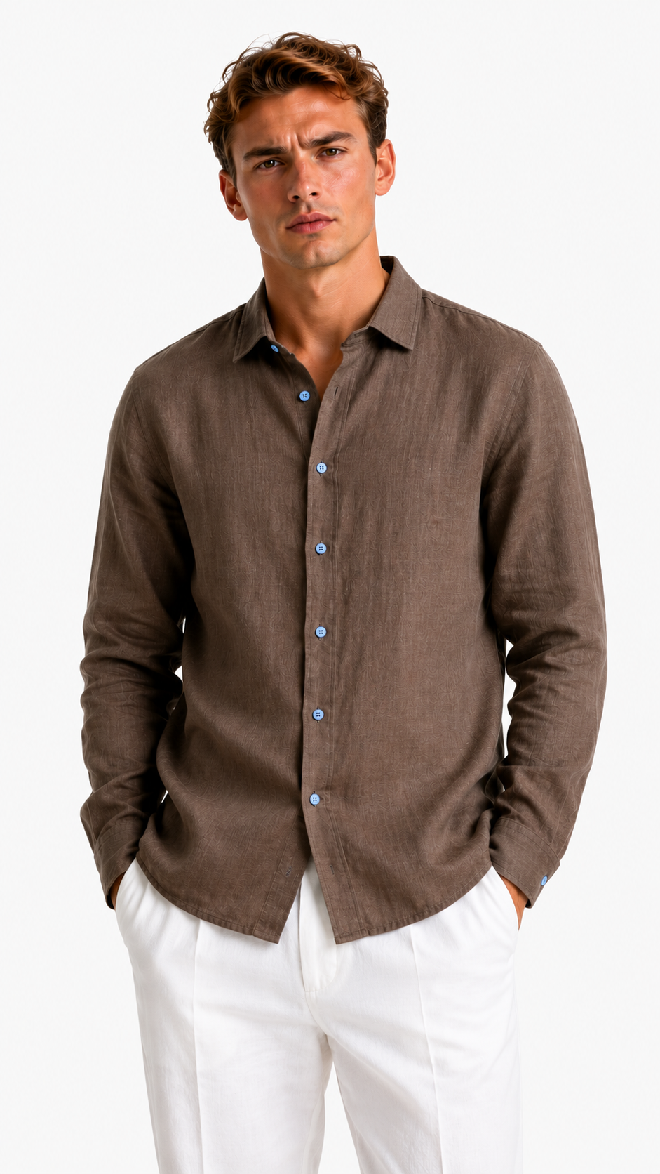 CAMICIA IN 100% LINO CON COLLO ITALIANO