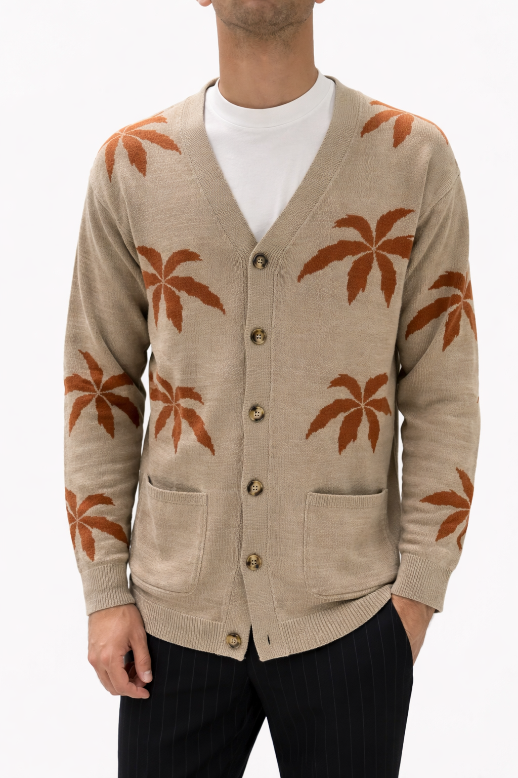 CARDIGAN CON BOTTONI E FANTASIA PALME
