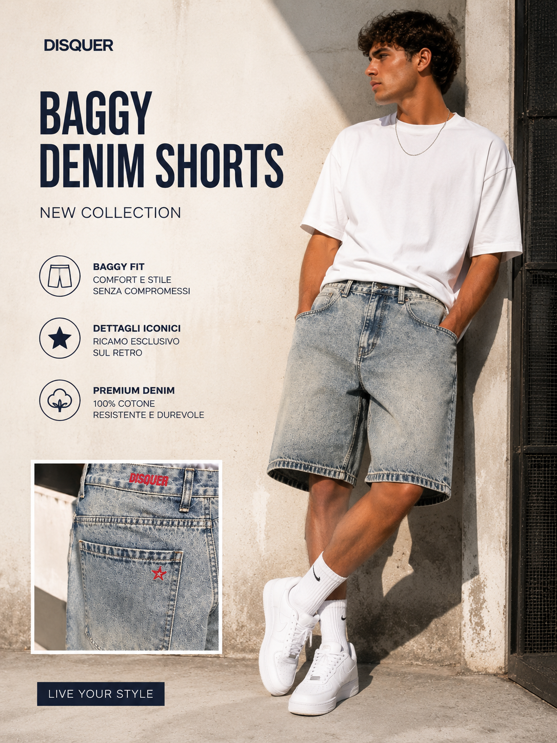 Bermuda in jeans sabbiato baggy fit