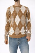 MAGLIONE CON FANTASIE BICOLORE A ROMBI BEIGE