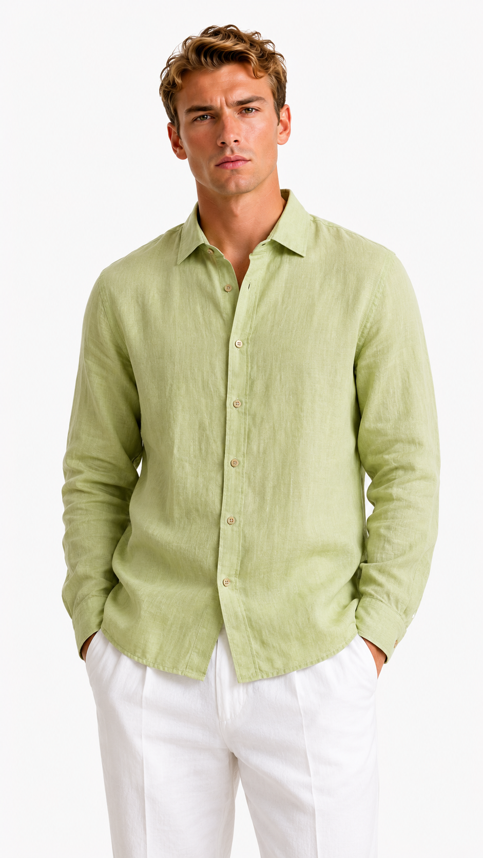CAMICIA IN 100% LINO CON COLLO ITALIANO