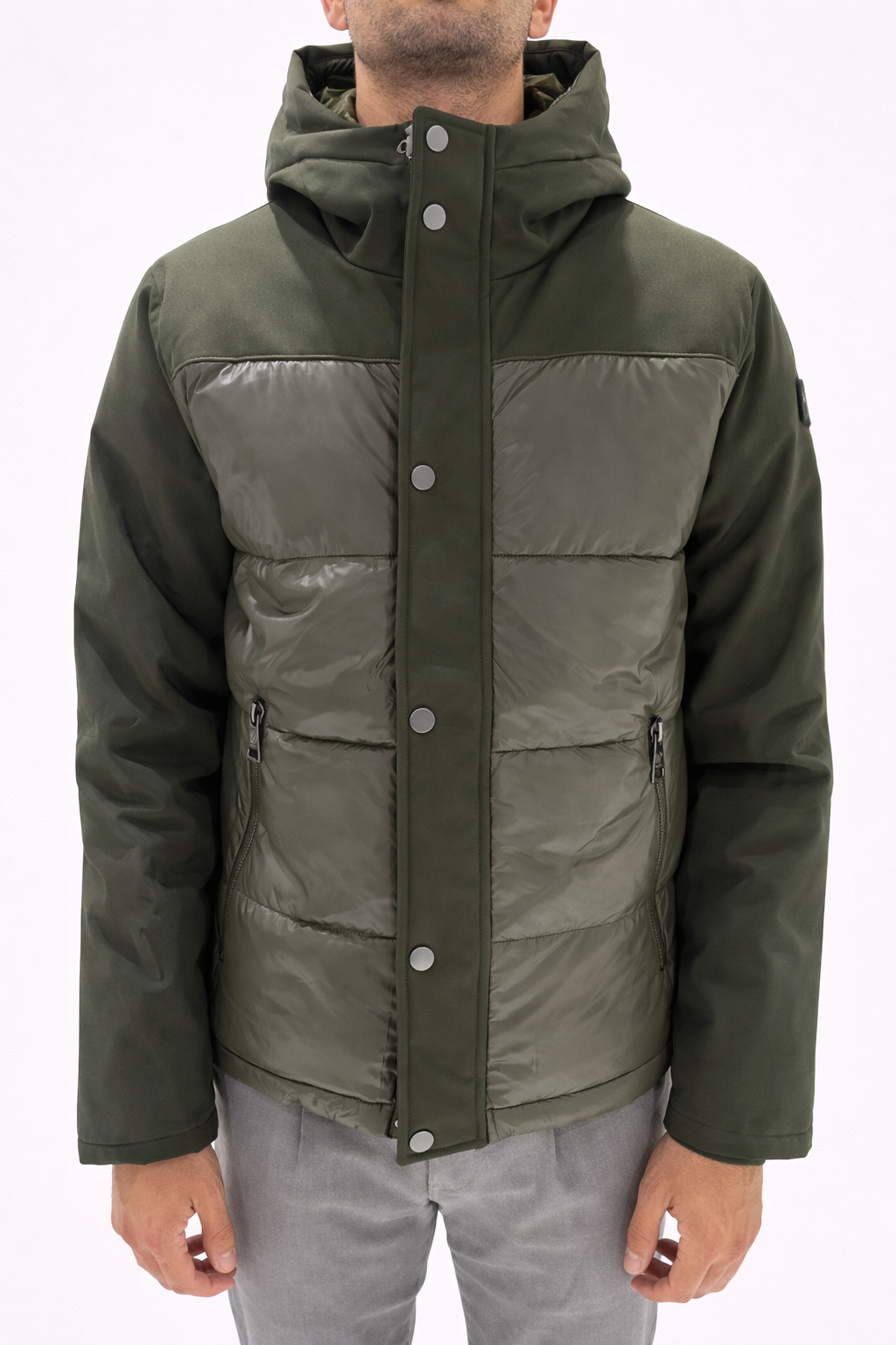 GIUBBOTTO DOPPIO TESSUTO SOFTSHELL E PIUMINO