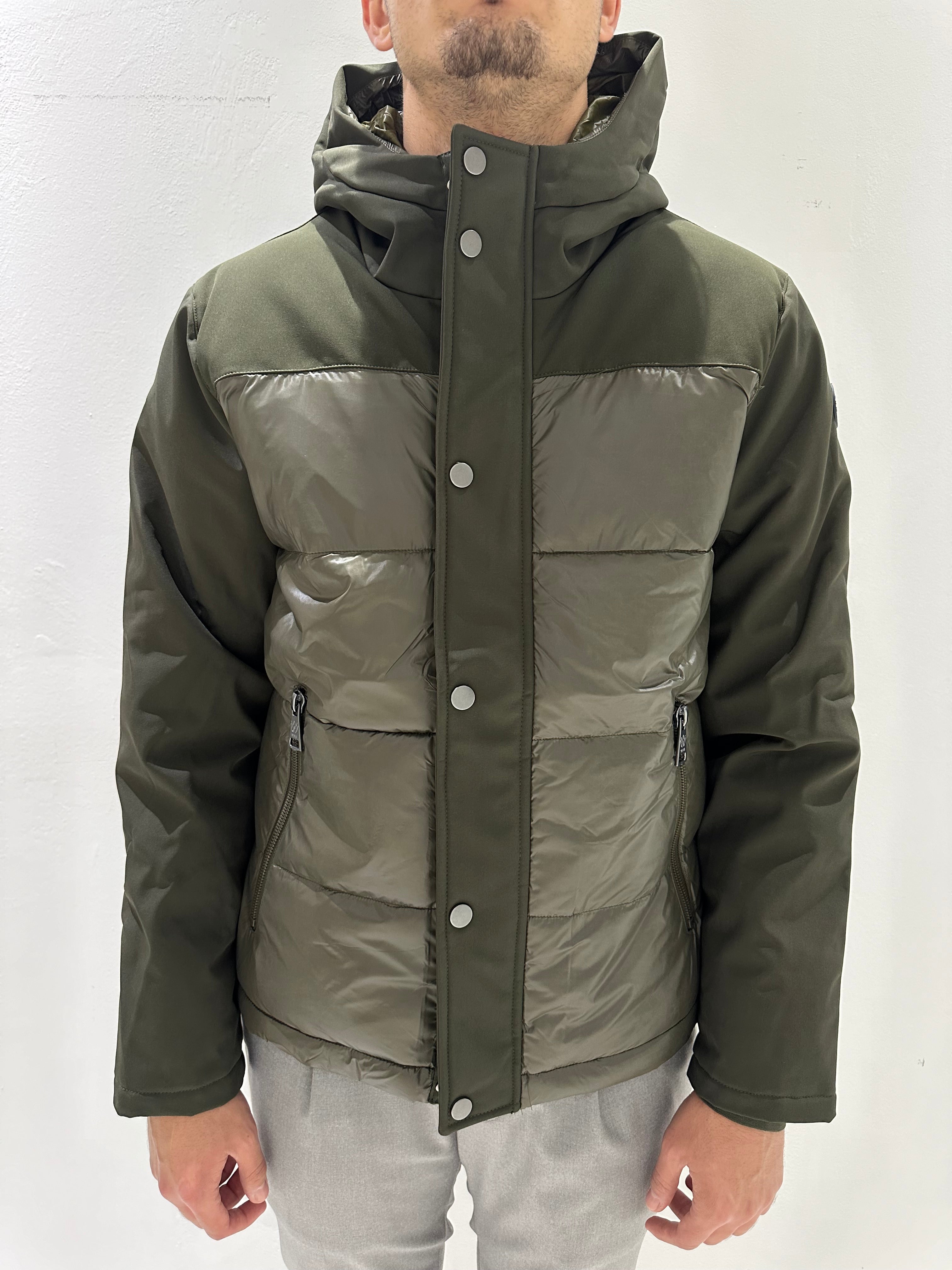 GIUBBOTTO DOPPIO TESSUTO SOFTSHELL E PIUMINO