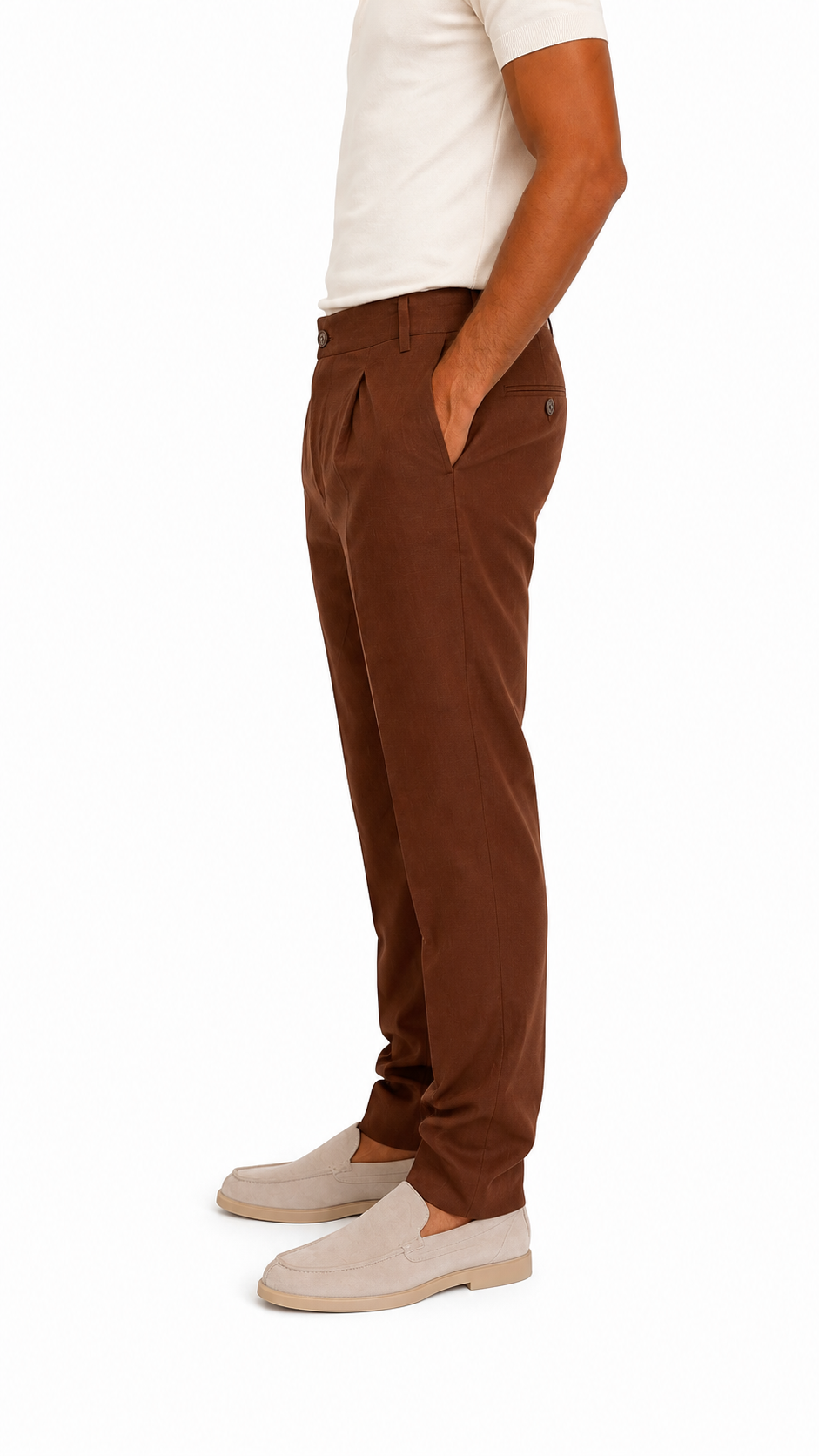 PANTALONE IN LINO MARRONE