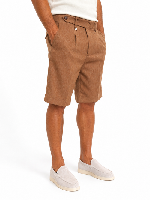 BERMUDA IN MISTO LINO MARRONE