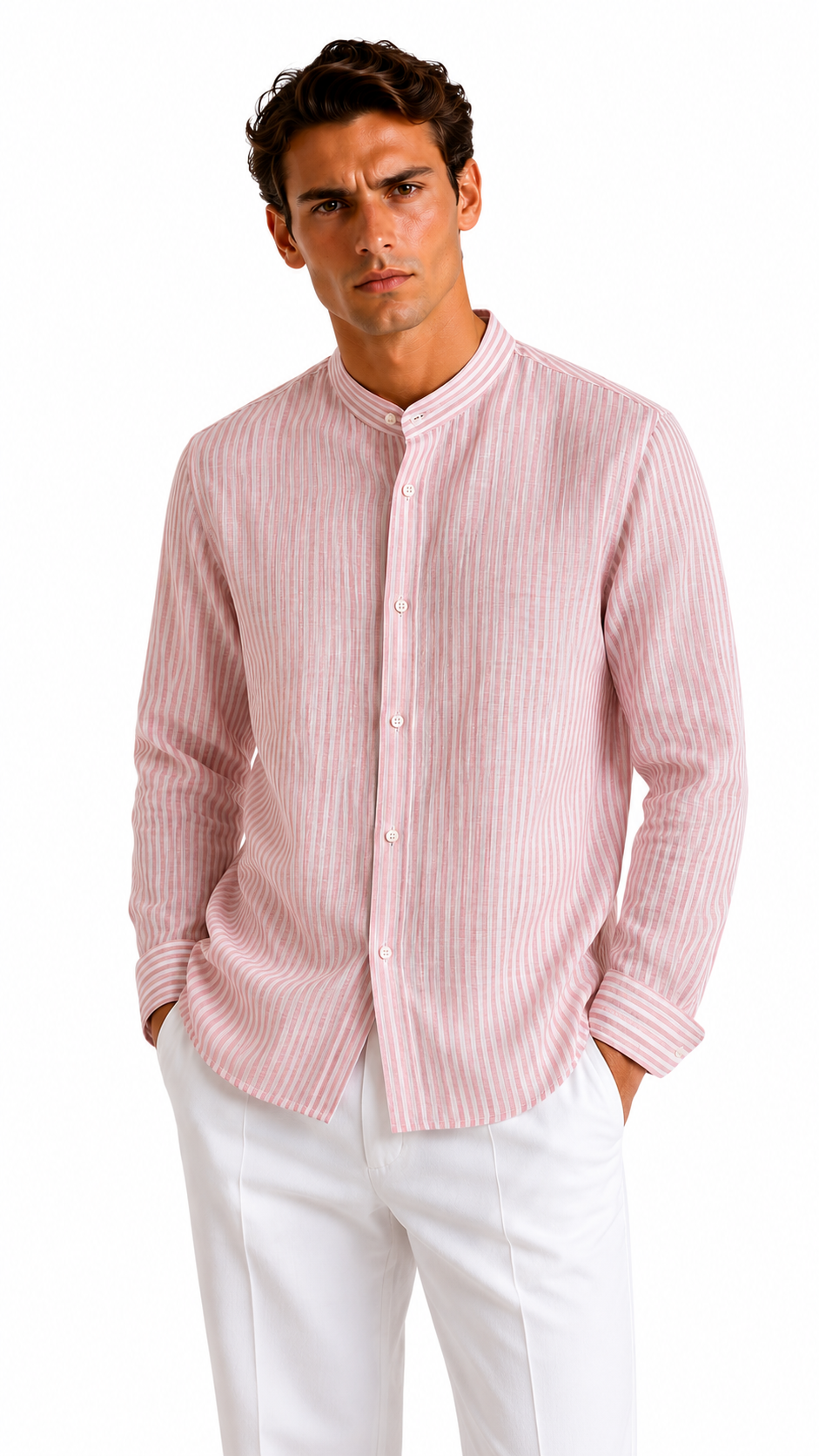 CAMICIA ROSA 100% LINO CON RIGATA