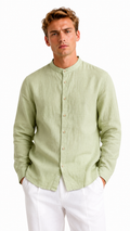 CAMICIA VERDE IN100% LINO CON COLLO COREANO