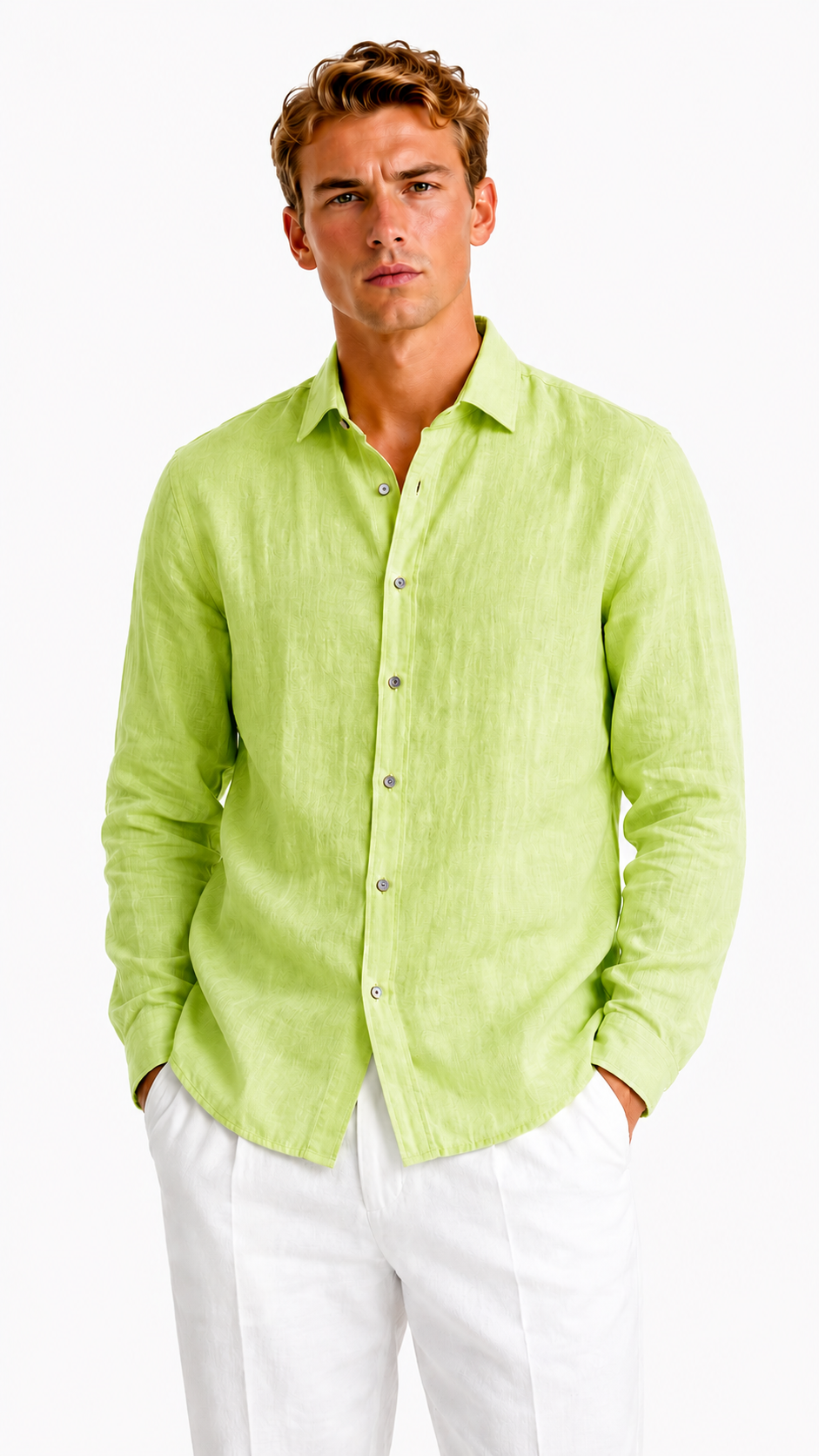 CAMICIA IN 100% LINO CON COLLO ITALIANO
