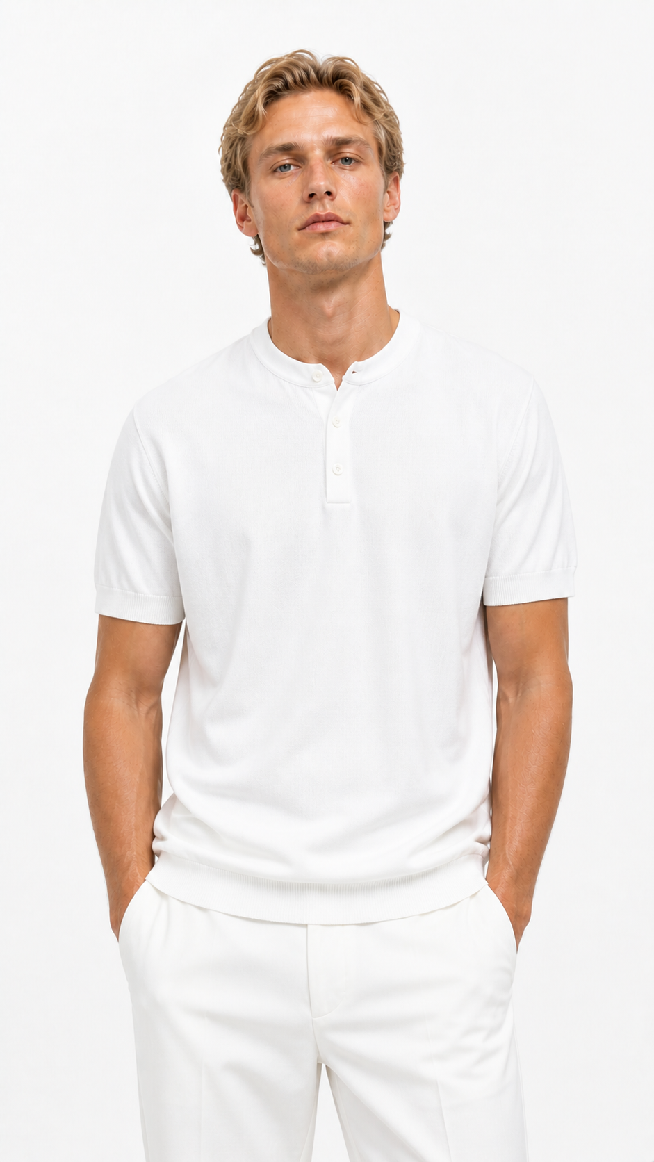 MAGLIA IN FILO SERAFINO 3 BOTTONI | BIANCO