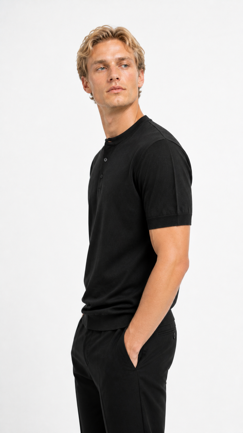 MAGLIA IN FILO SERAFINO 3 BOTTON | NERO