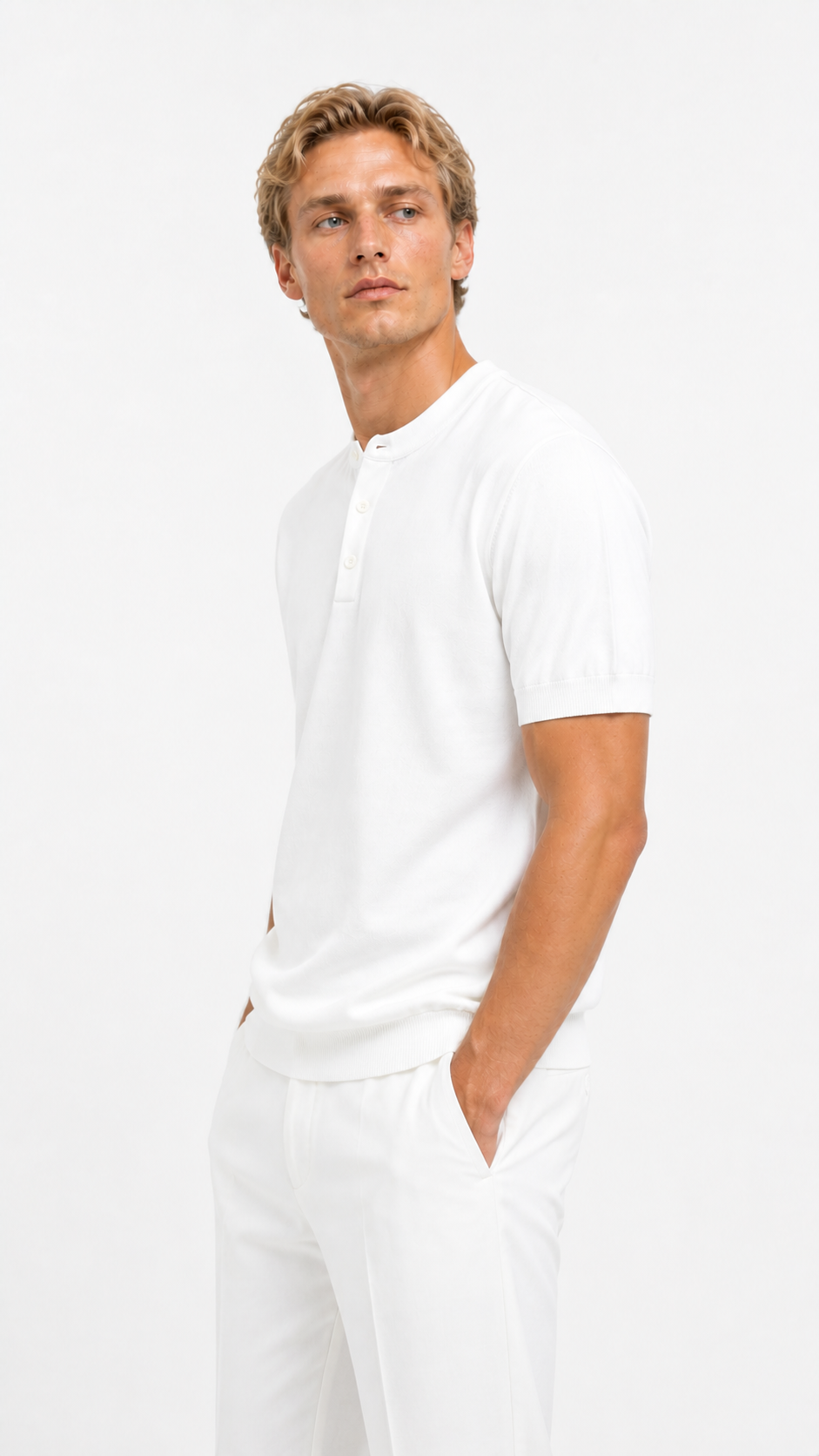 MAGLIA IN FILO SERAFINO 3 BOTTONI | BIANCO