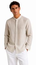 CAMICIA BEIGE 100% LINO CON RIGATA