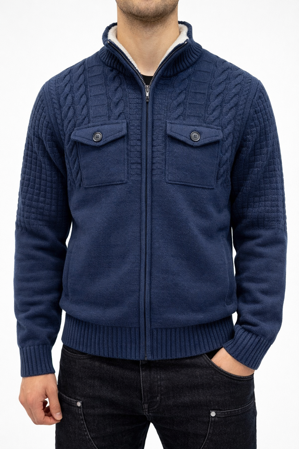 MAGLIONE CON ZIP INTERNI IN PELLICCIA
