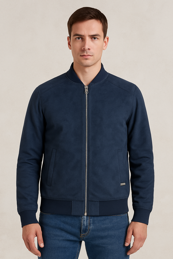 Bomber in camoscio con zip