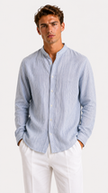 CAMICIA BLU 100% LINO CON RIGO STRETTO