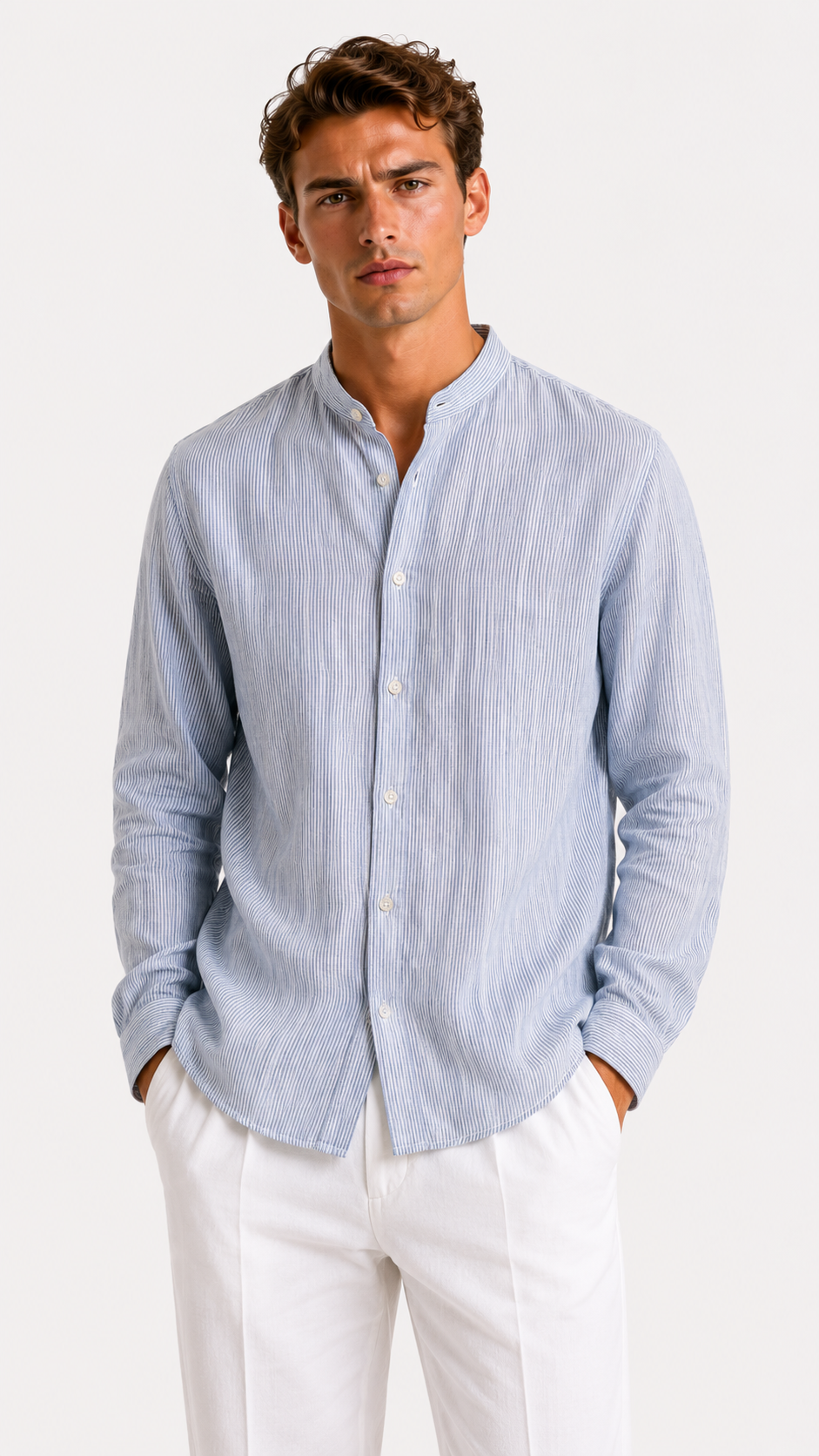 CAMICIA BLU 100% LINO CON RIGO STRETTO