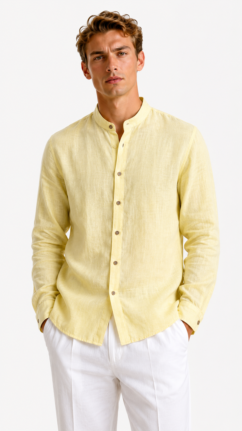 CAMICIA IN 100% LINO CON COLLO COREANO