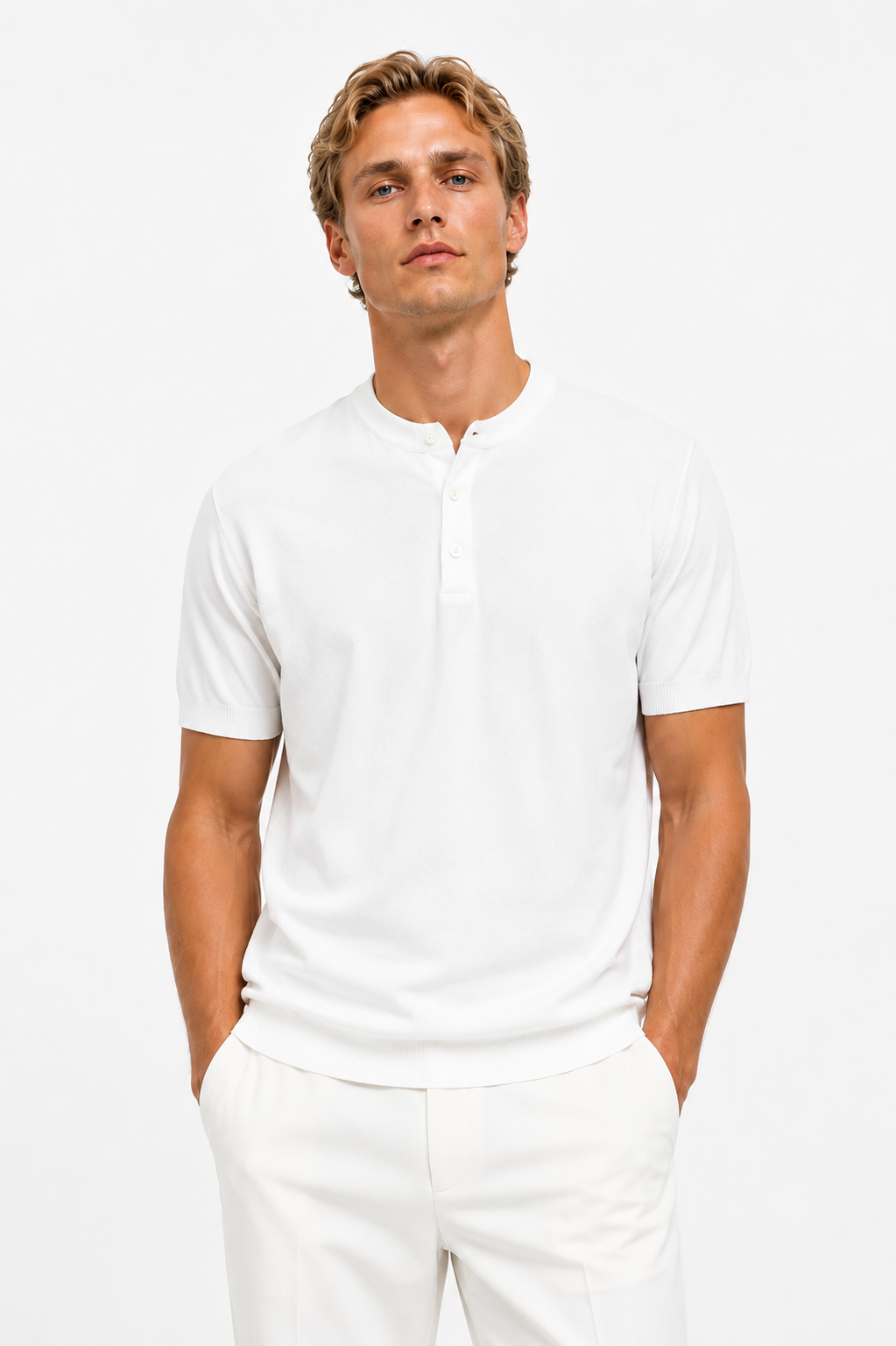 MAGLIA IN FILO SERAFINO 3 BOTTONI | BIANCO