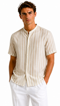 CAMICIA MEZZA MANICA 100% LINO CON RIGATA