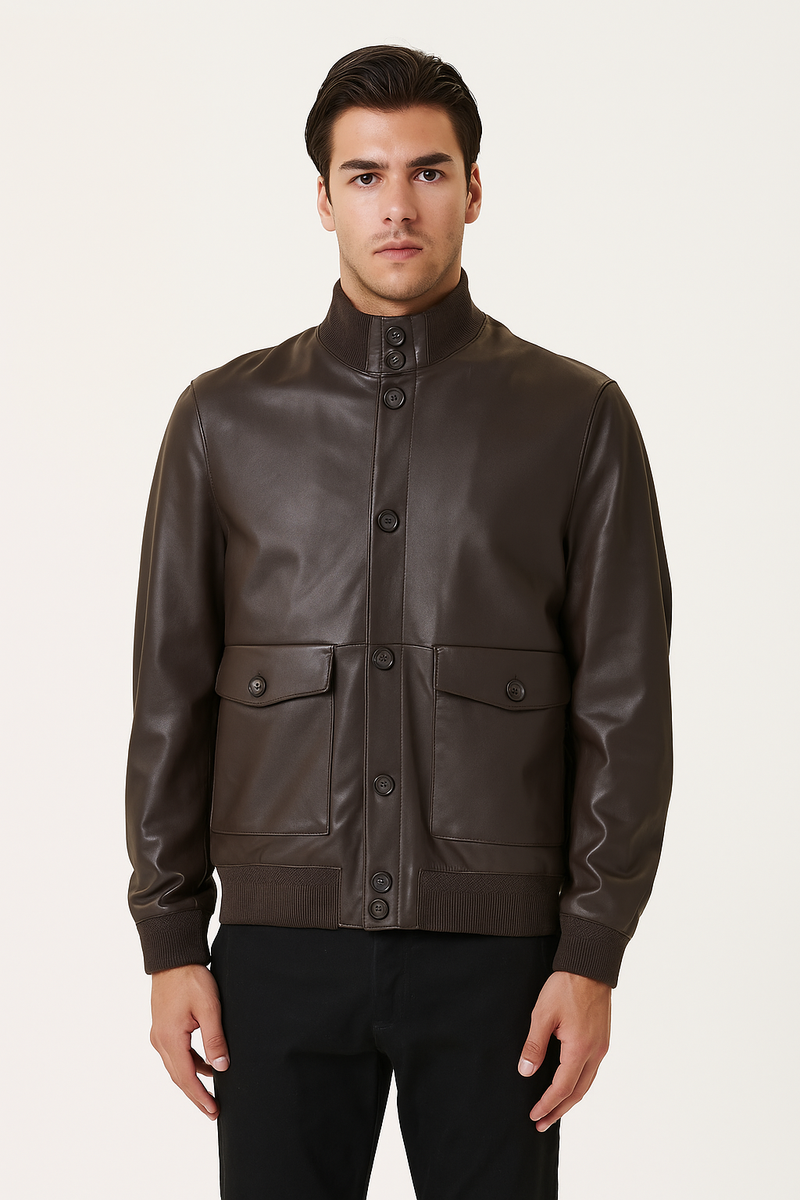 Bomber in eco pelle con collo alto