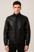 BOMBER IN ECO PELLE CON COLLO ALTO