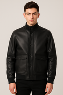 Bomber in eco pelle con collo alto