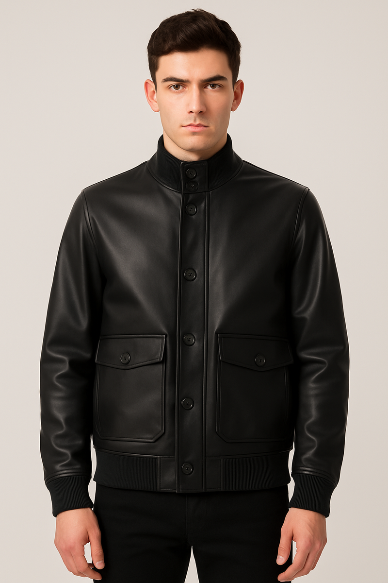 Bomber in eco pelle con collo alto