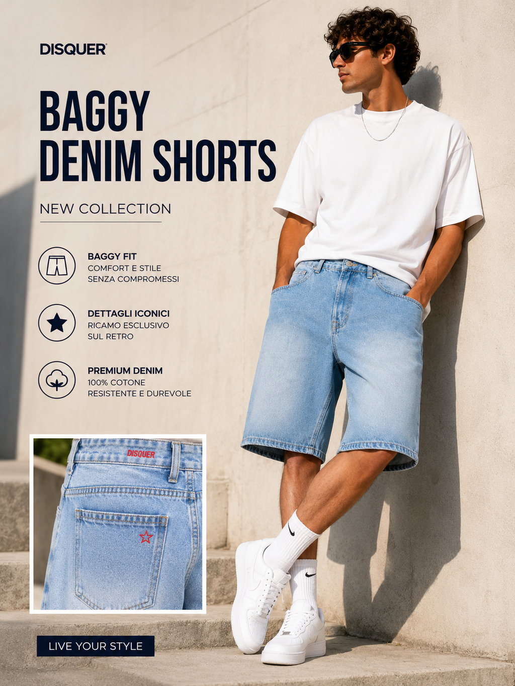 Bermuda in jeans baggy fit light wash