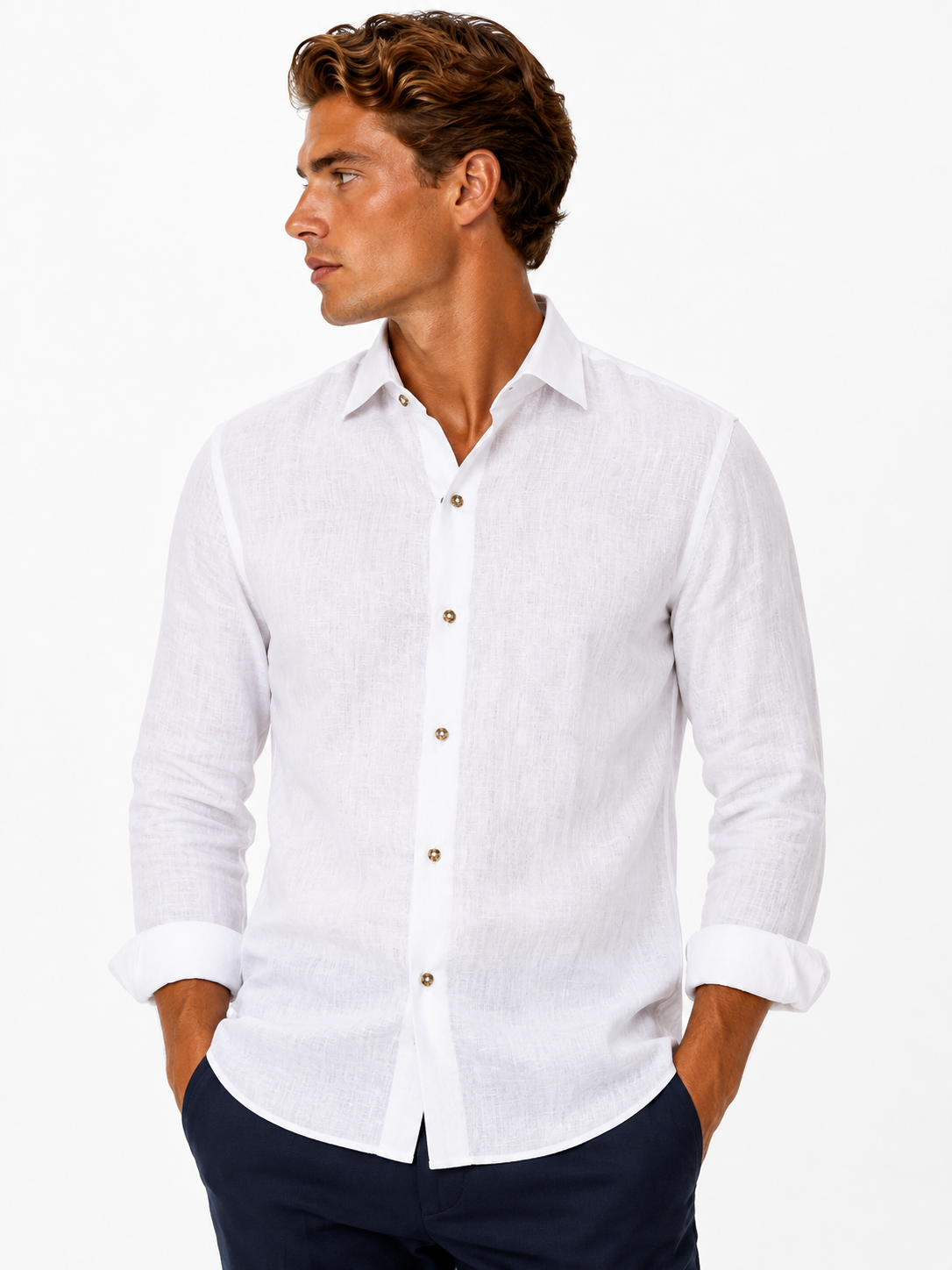 CAMICIA IN 100% LINO CON COLLO ITALIANO