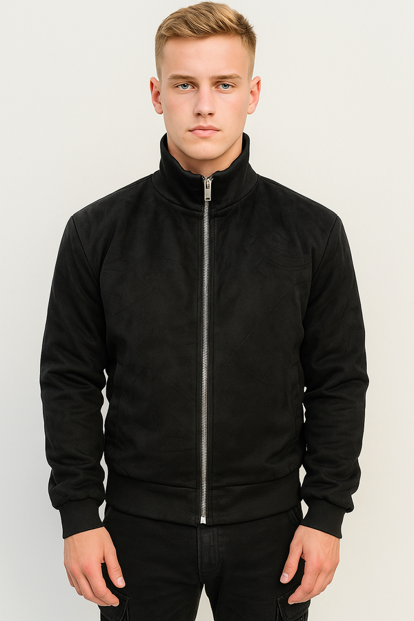 Bomber in camoscio con zip