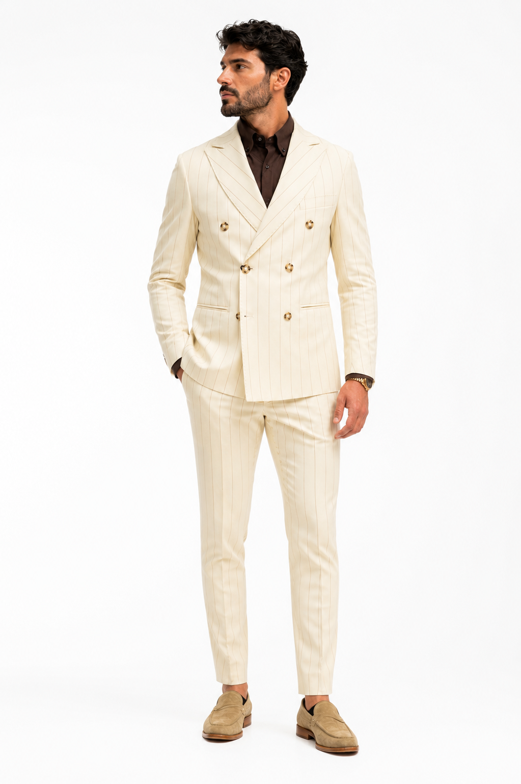 Abiti Doppiopetto gessato beige