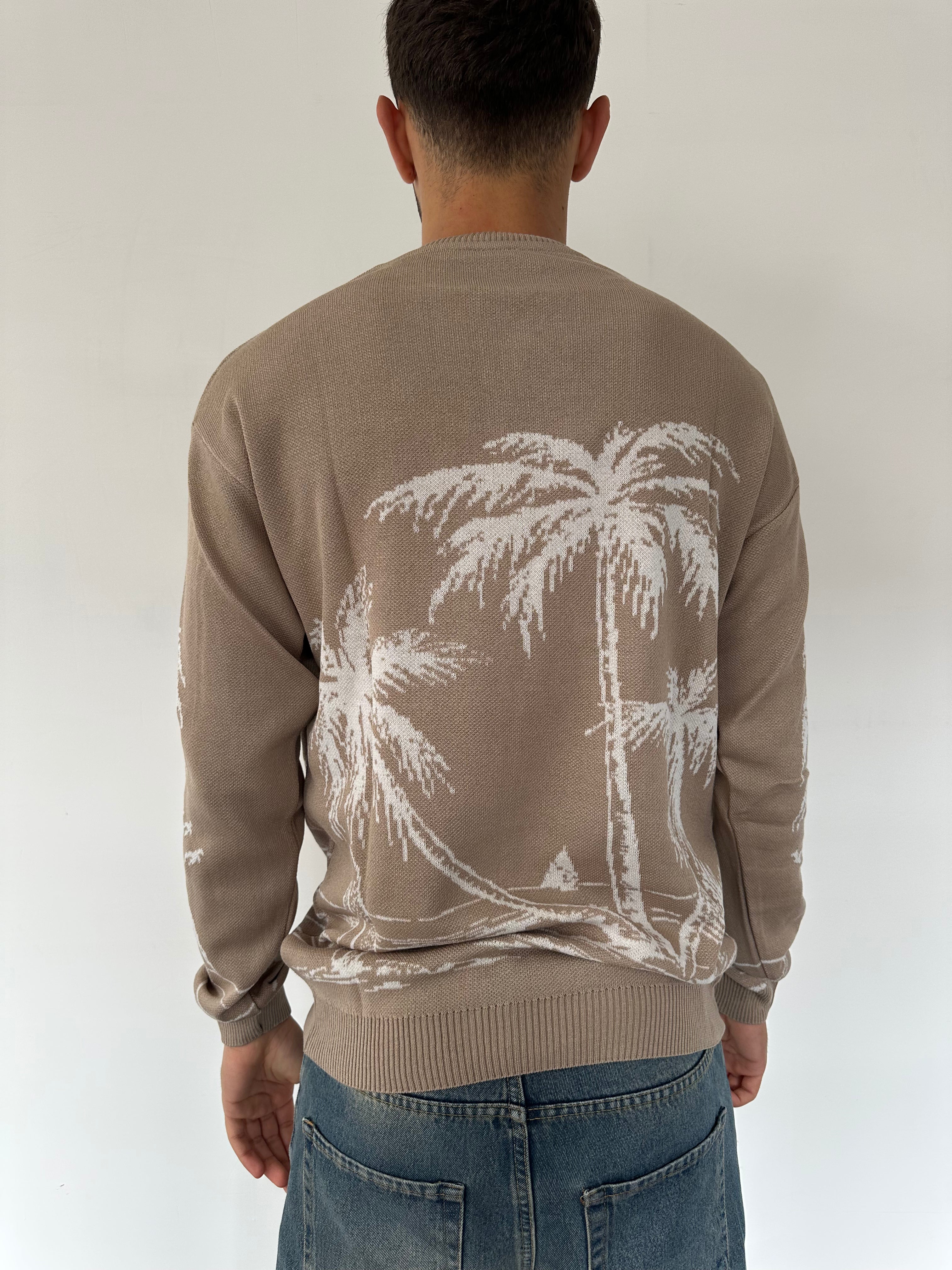 MAGLIONE GIROCOLLO SABBIA CON FANTASIA PALME