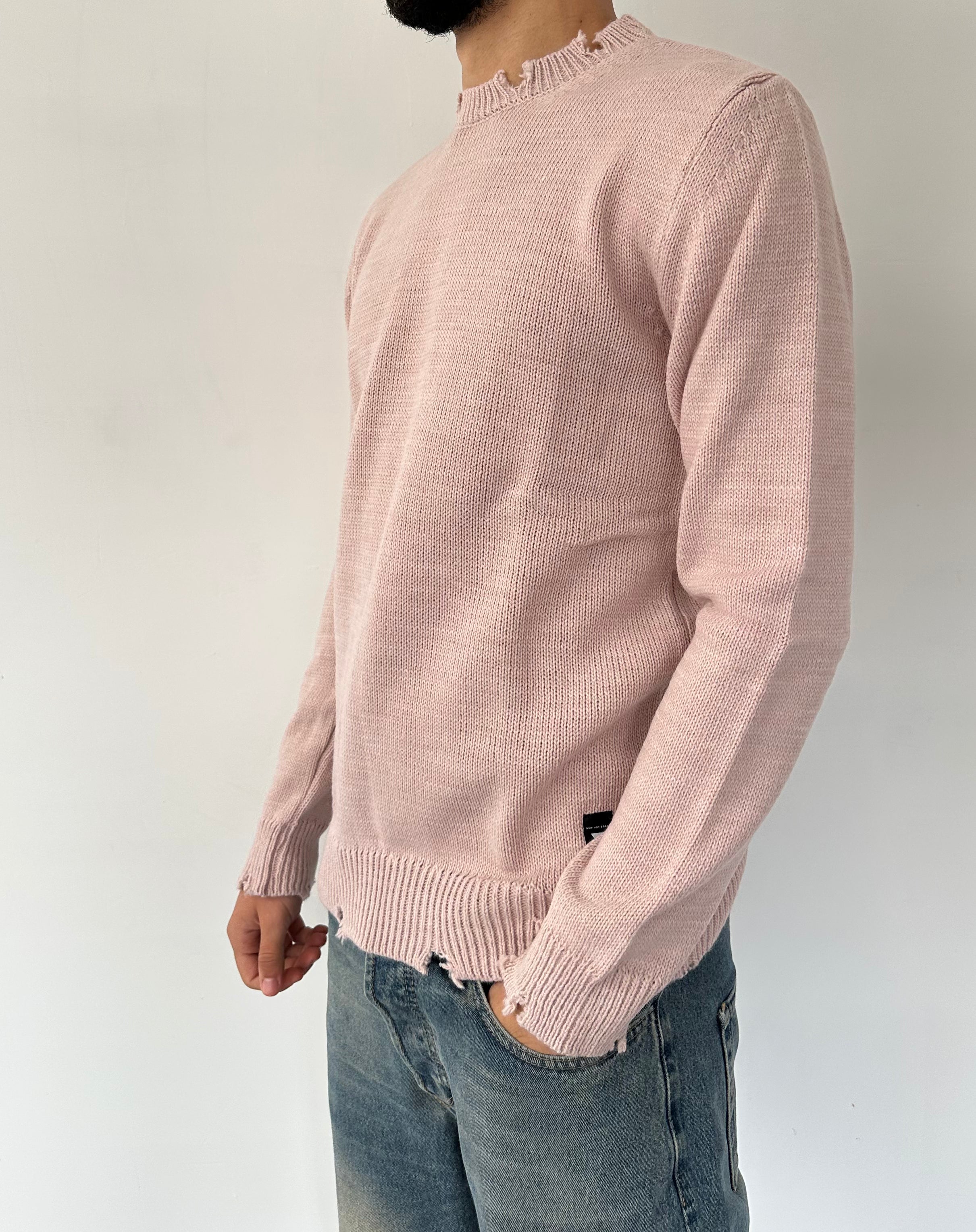 MAGLIONE DAMAGE TINTA UNICA CON DETTAGLI POLSI