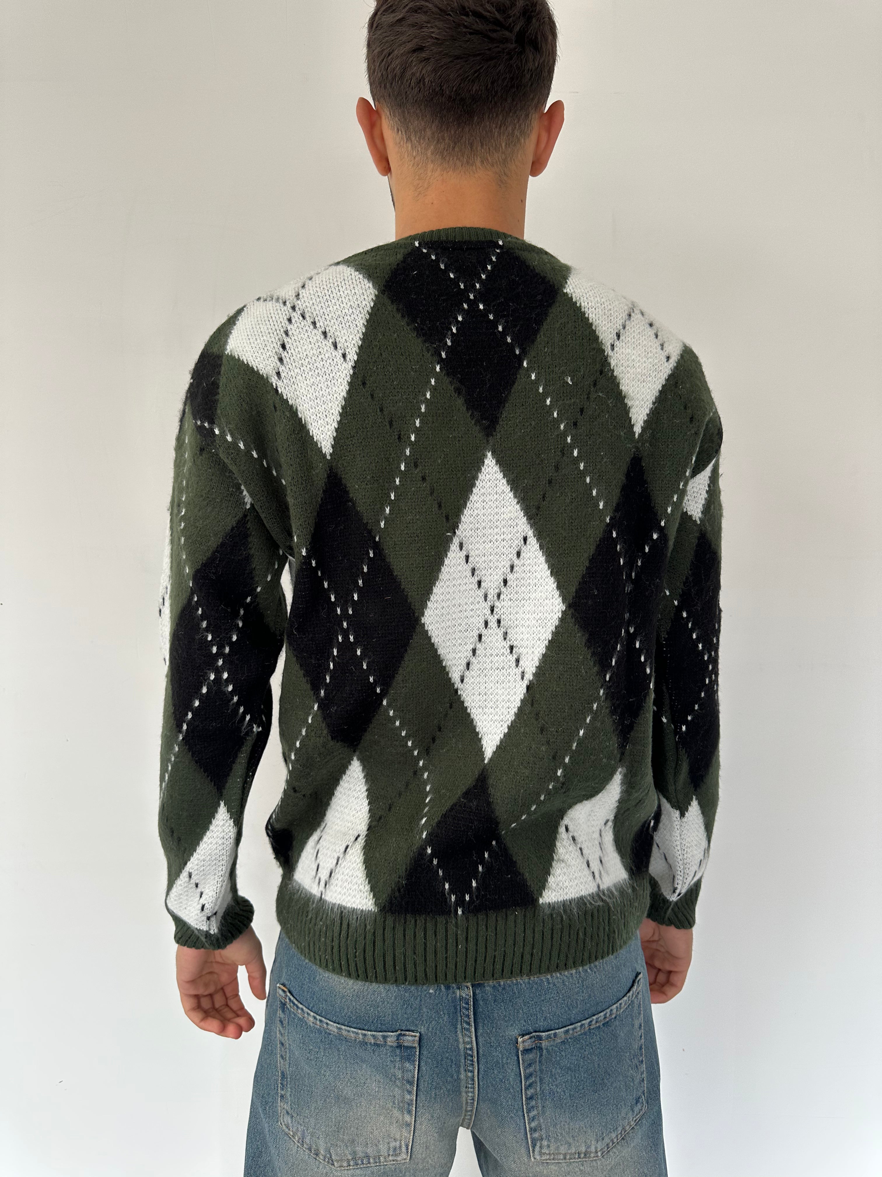 MAGLIONE CON FANTASIE BICOLORE A ROMBI VERDE