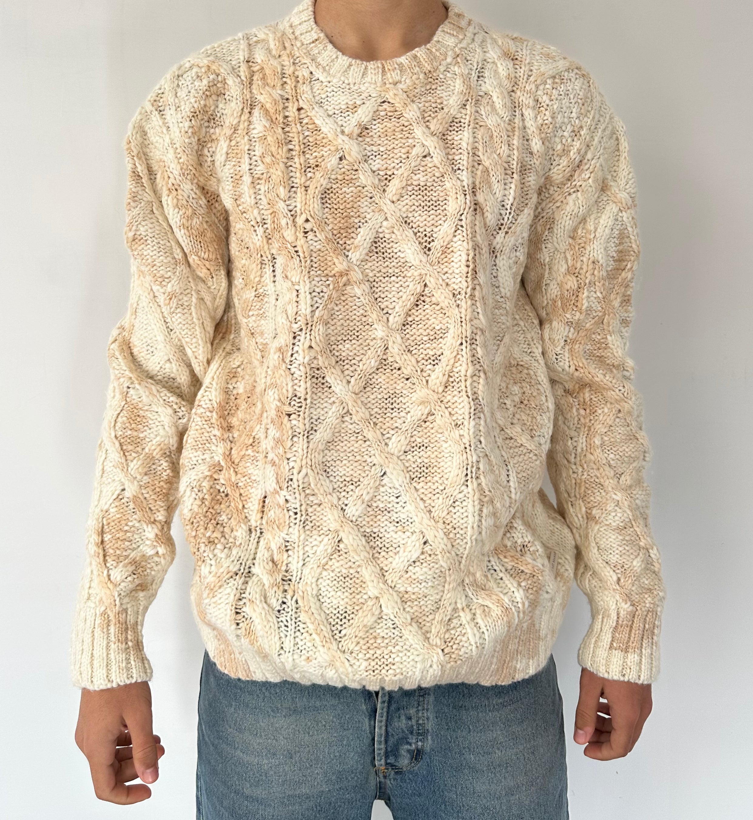 MAGLIONE GIROCOLLO CON FANTASIA TRECCIE CUCITA BEIGE