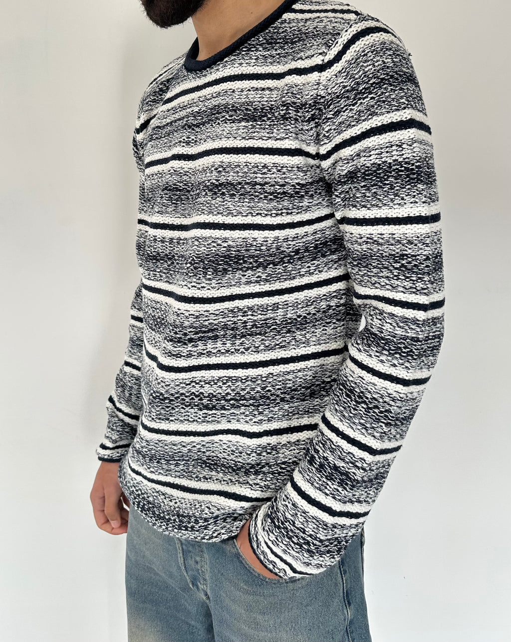 MAGLIONE SOLID FANTASIA BLACK AND WHITE