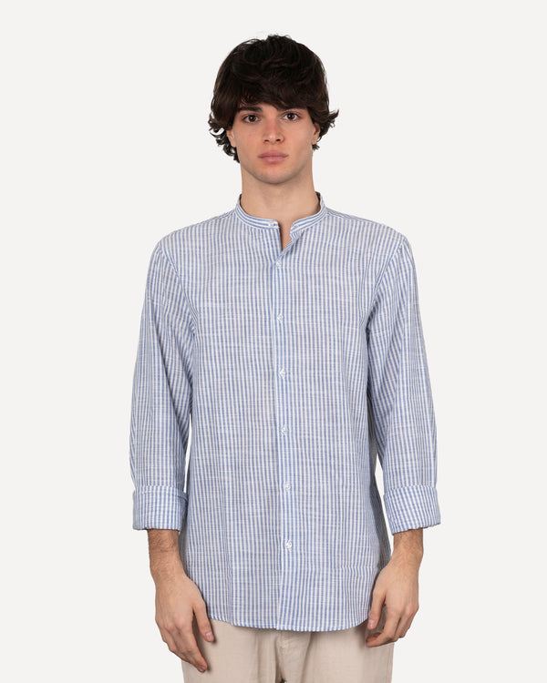 Camicia collo coreano con righe grandi