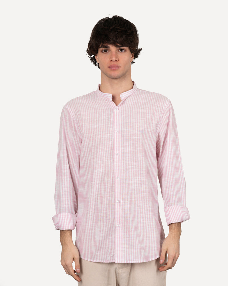 Camicia collo coreano con righe grandi