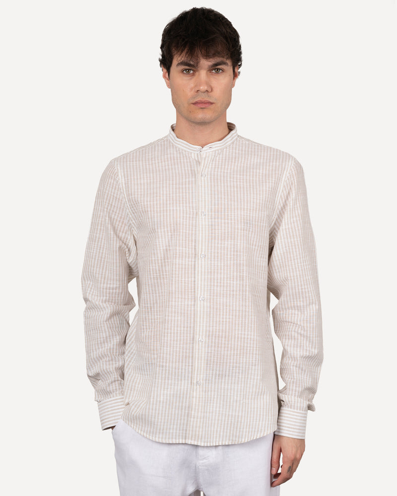 Camicia collo coreano con righe grandi