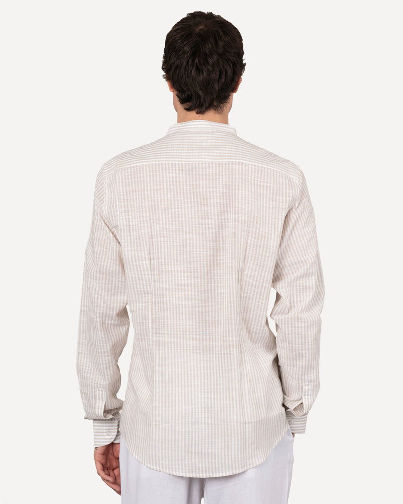 Camicia collo coreano con righe grandi