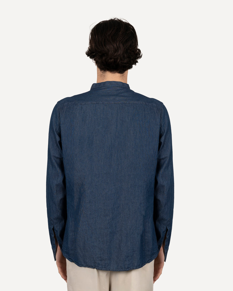 Camicia collo coreano in chambray manica lunga