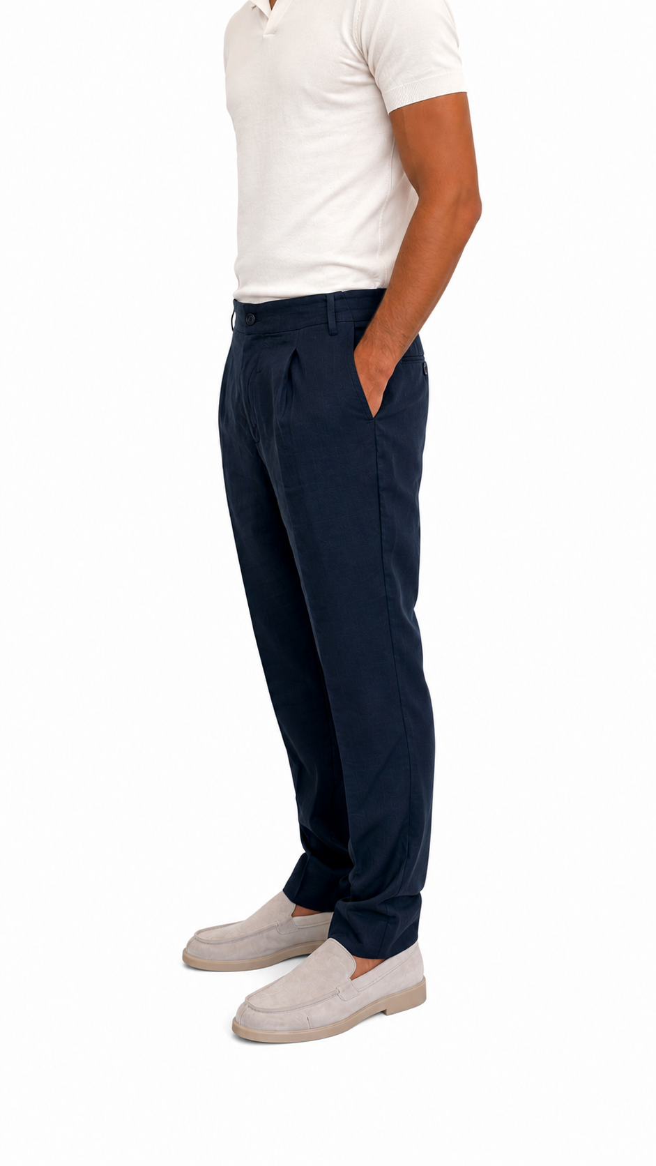 PANTALONE IN LINO BLU