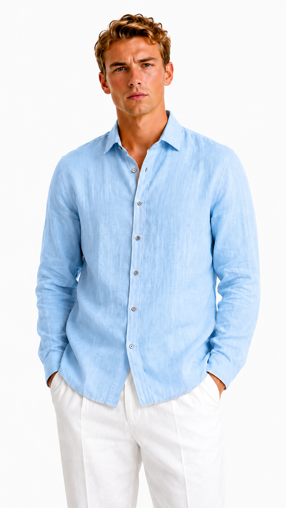 CAMICIA IN 100% LINO CON COLLO ITALIANO