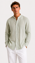 CAMICIA VERDE 100% LINO CON RIGO STRETTO