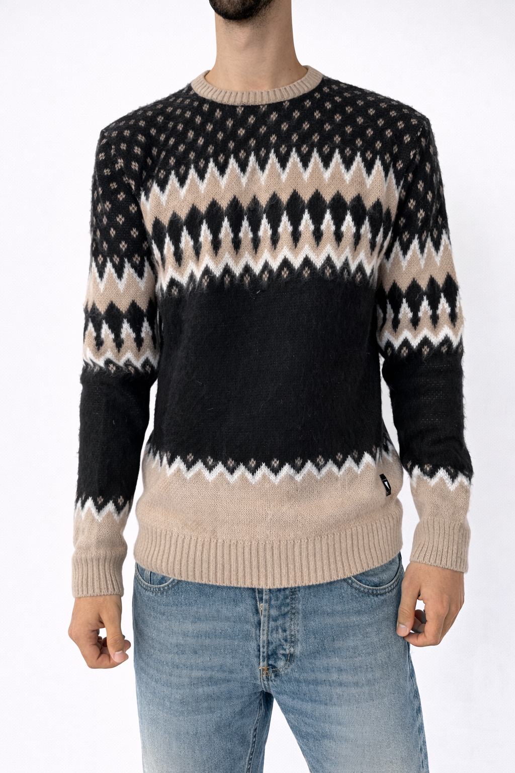 MAGLIONE GIROCOLLO CON FANTASIE IN MOHAIR