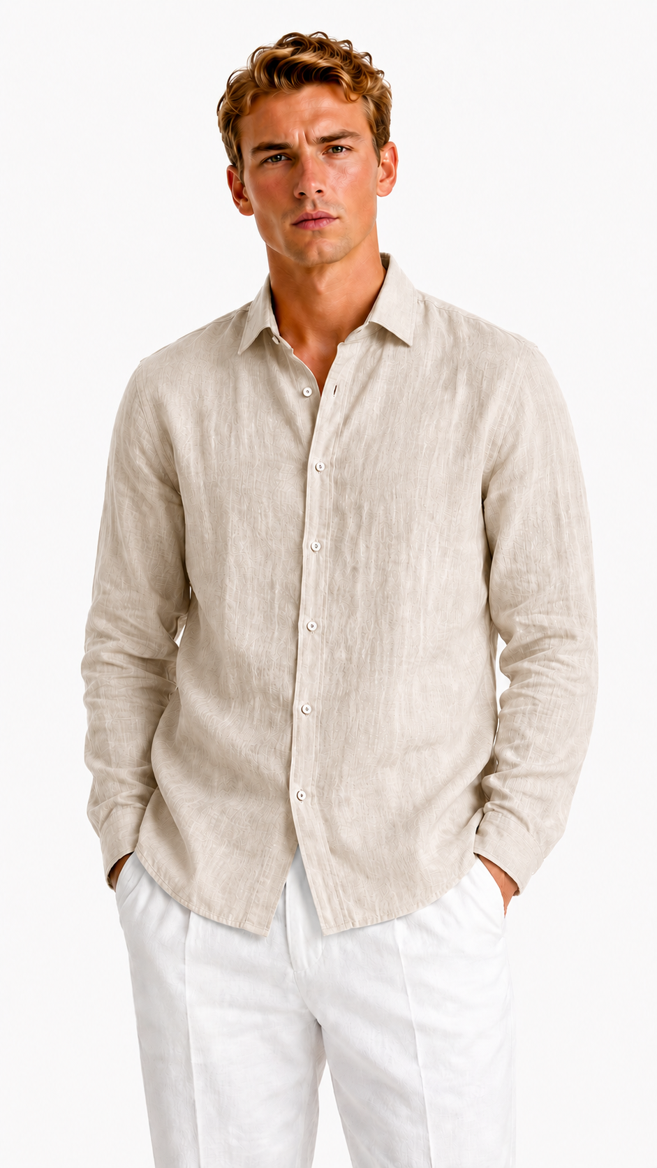 CAMICIA IN 100% LINO CON COLLO ITALIANO