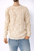 MAGLIONE GIROCOLLO CON FANTASIA TRECCIE CUCITA BEIGE