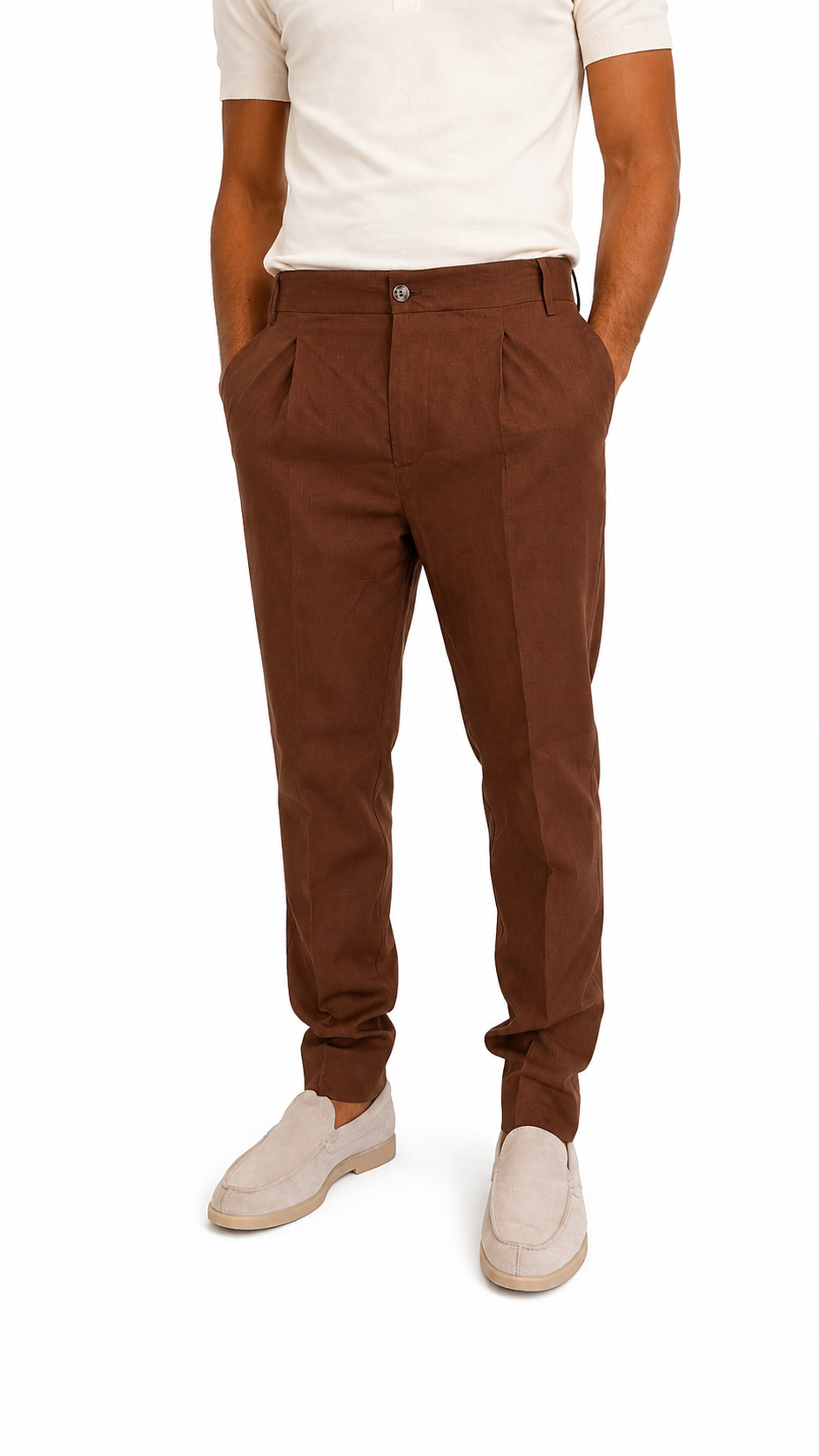 PANTALONE IN LINO MARRONE