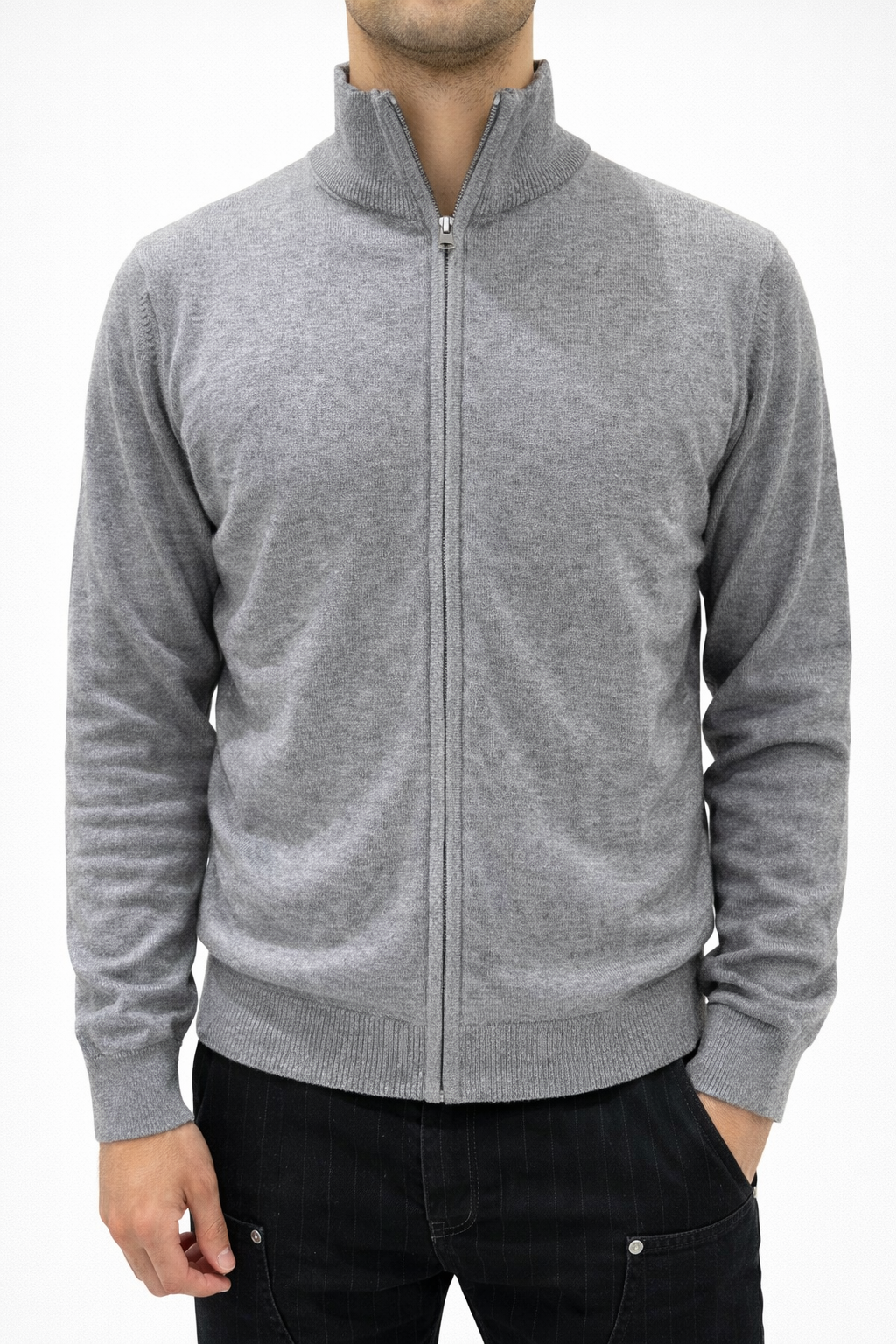 MAGLIONE CON ZIP IN MISTO CACHEMIRE